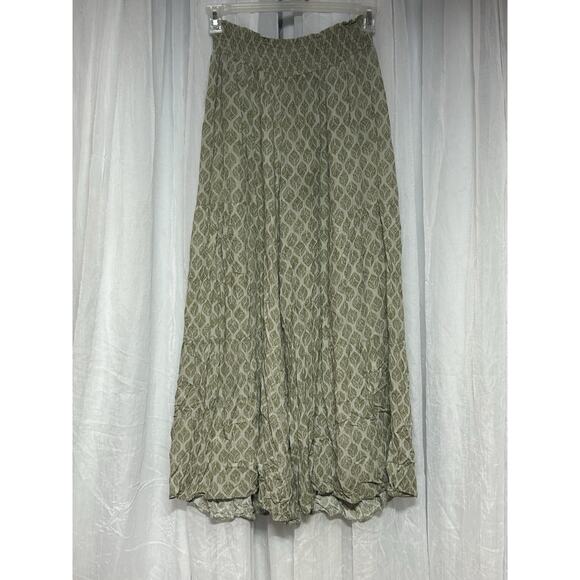 Sozy Soft Cozy Boho Leaf Print Smocked Wide Leg Pants L Rayon Made in USA - Picture 1 of 6